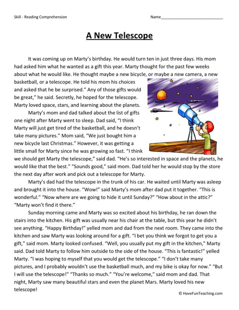 A New Telescope Reading Comprehension Worksheet
