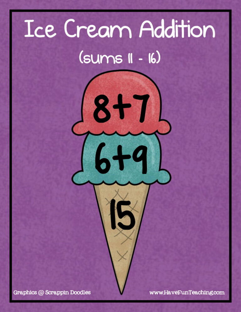 Ice Cream Addition Sums of 11-16 Activity