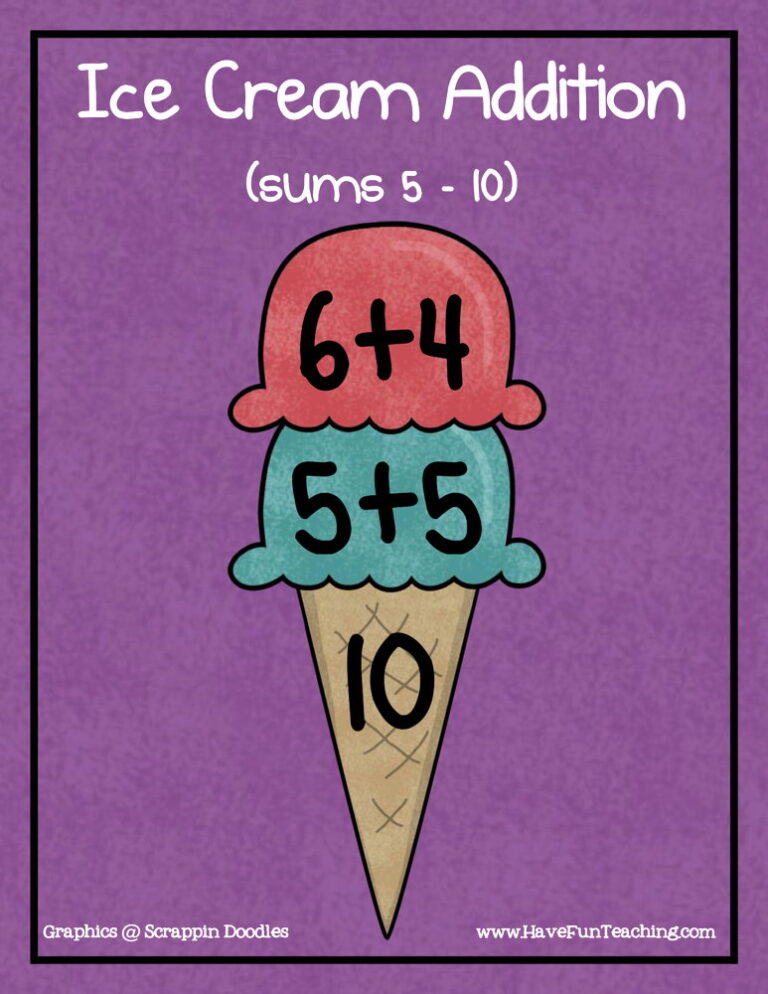 Ice Cream Addition Sums of 5-10 Activity