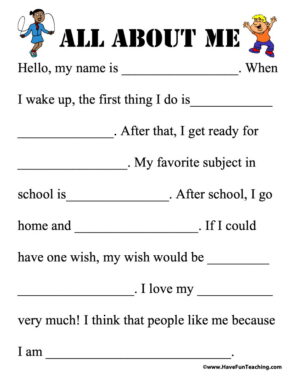 All About Me Worksheet