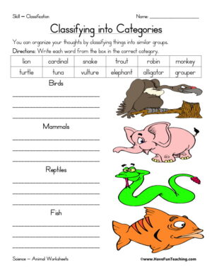 Animal Classification Worksheet