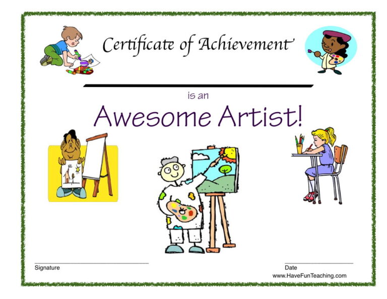 Awesome Artist Reward Certificate