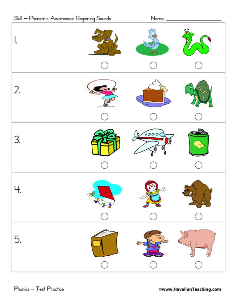 Teacher Led Beginning Sounds Test Practice Worksheet