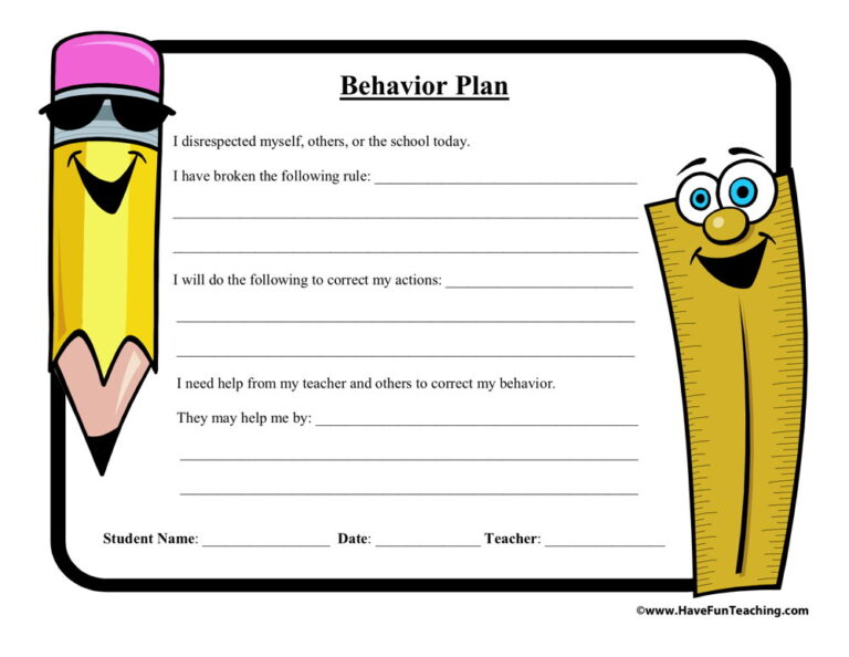 Student Behavior Plan Worksheet