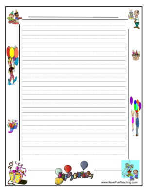 Birthday Lined Writing Paper