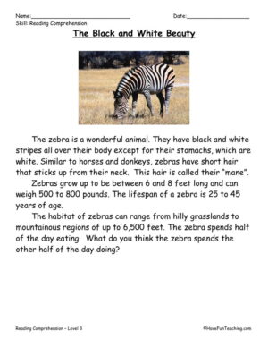 The Black and White Beauty Reading Comprehension Worksheet