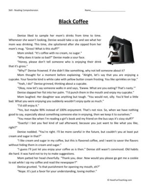 Black Coffee Reading Comprehension Worksheet