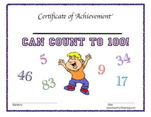 Count to 100 Reward Certificate for Boys
