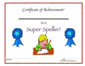 Super Speller Reward Certificate for Boys