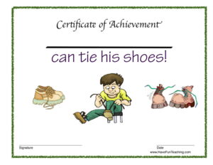 I Can Tie My Shoes Reward Certificate for Boys