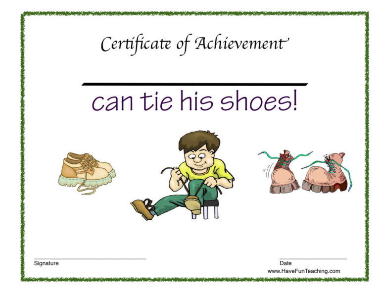 I Can Tie My Shoes Reward Certificate for Boys