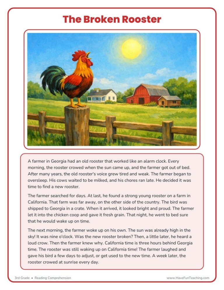 Broken Rooster Reading Comprehension Worksheet