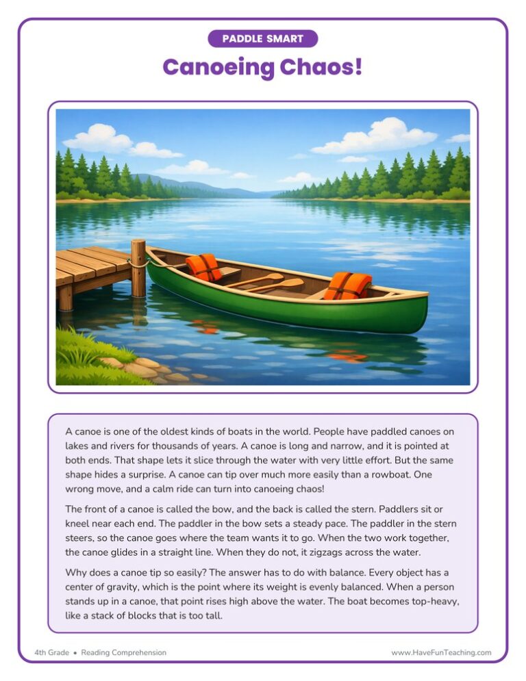 Canoeing Chaos - Reading Comprehension Worksheet
