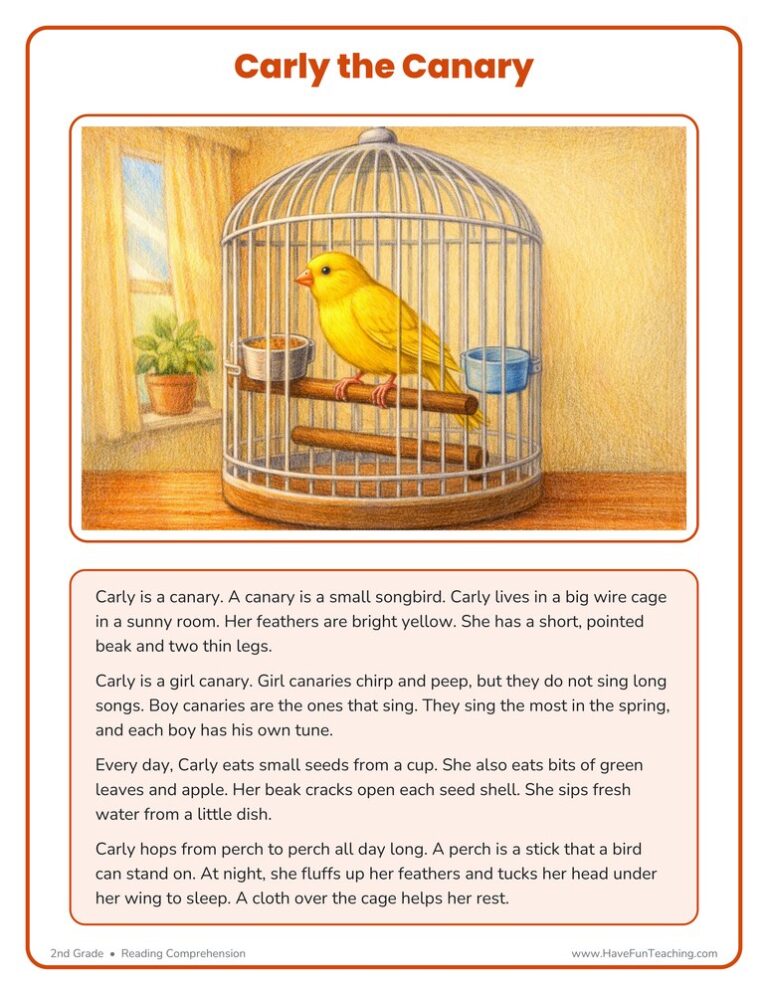 Carly the Canary - Reading Comprehension Worksheet