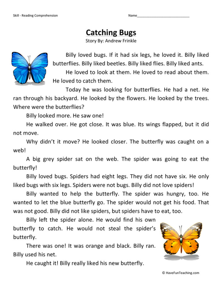 Catching Bugs - Reading Comprehension Worksheet