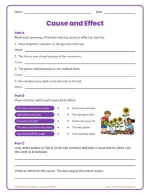 3rd Grade Cause and Effect Reading Worksheet