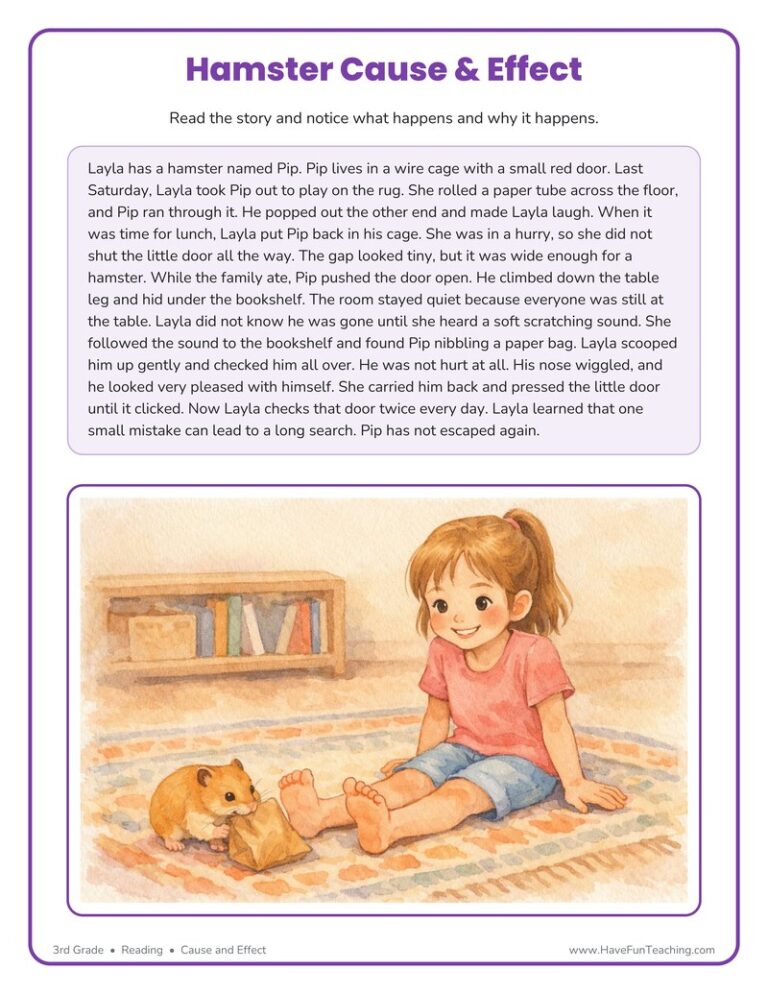 Hamster Cause and Effect Worksheet