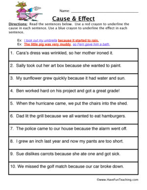Identifying Cause and Effect Worksheet