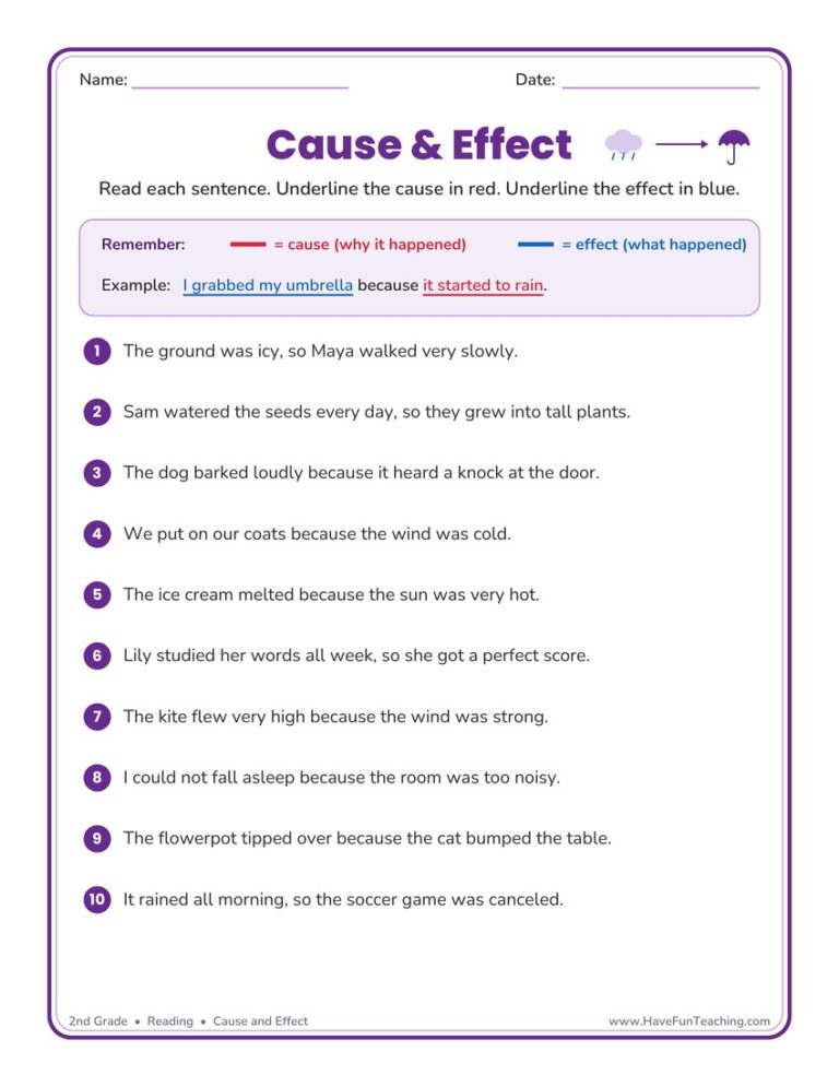 Identifying Cause and Effect Worksheet