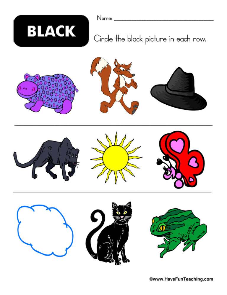 Circling Examples of Black Worksheet