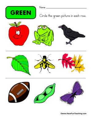 Circling Examples of Green Worksheet