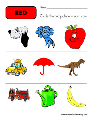 Circling Examples of Red Worksheet