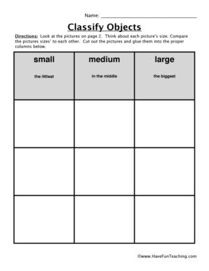 Size Classification Worksheet
