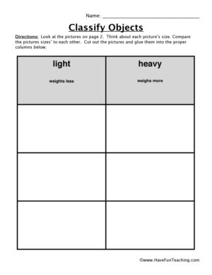 Weight Classification Worksheet