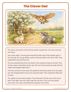 2nd Grade reading comprehension worksheet about a clever owl