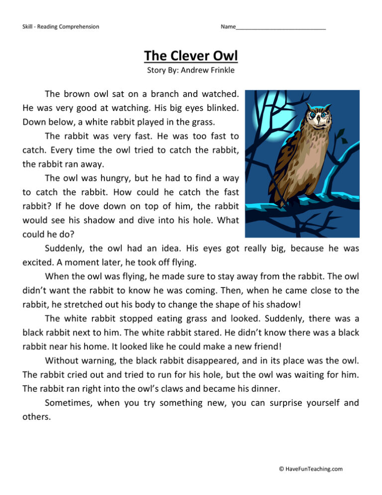 The Clever Owl Reading Comprehension Worksheet
