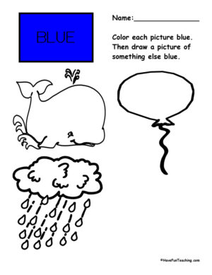 Coloring Blue Pictures Worksheet