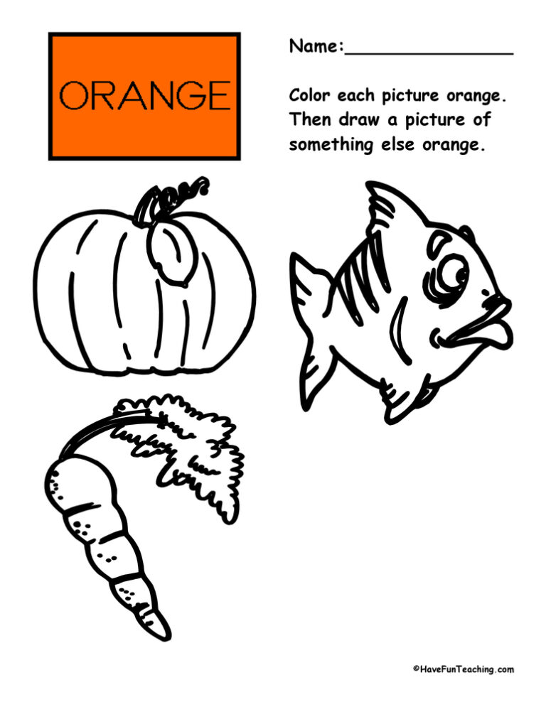 Coloring Orange Pictures Worksheet