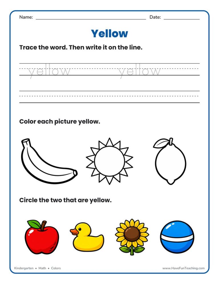 Coloring Yellow Pictures Worksheet