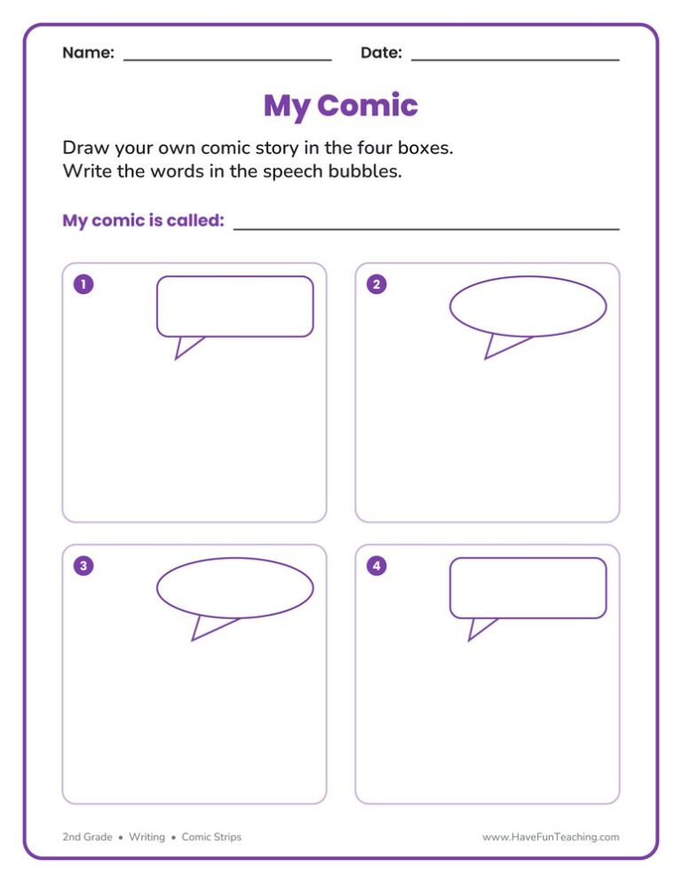Speech Bubbles Comic Strip Worksheet