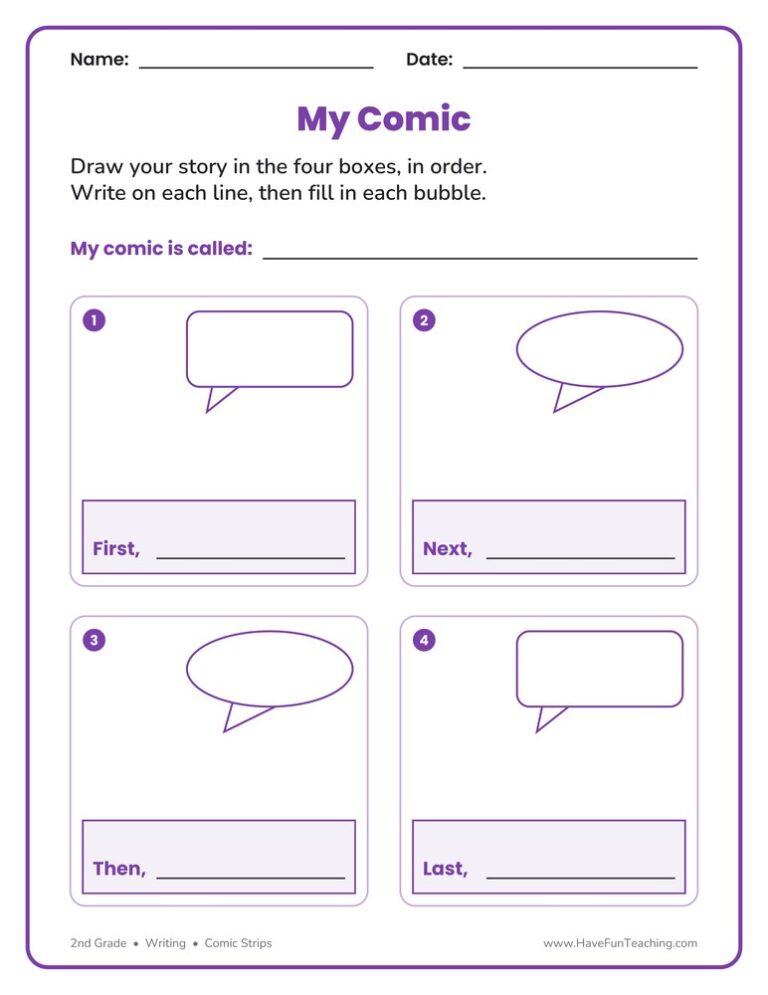 Speech Bubbles and Boxes Comic Strip Worksheet