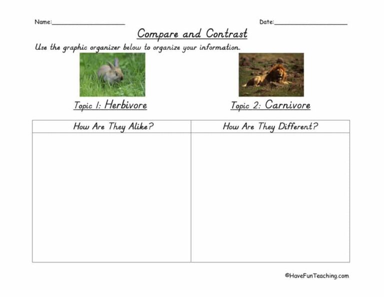Herbivore and Carnivore Compare and Contrast Graphic Organizer