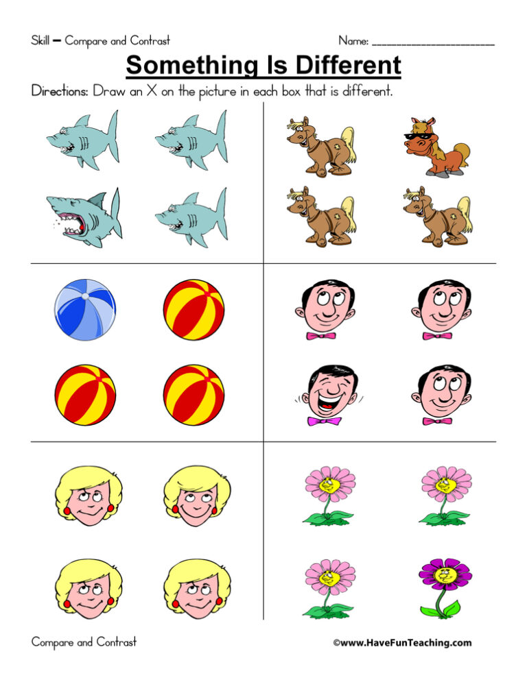 Compare and Contrast Cross Out Worksheet