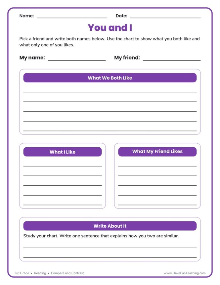 Compare and Contrast You and I Graphic Organizer