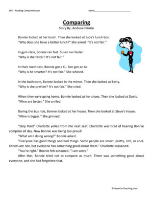 Comparing - Reading Comprehension Worksheet