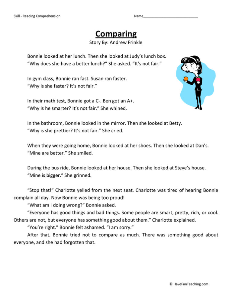 Comparing - Reading Comprehension Worksheet