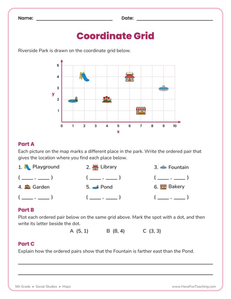Coordinate Grid Map Location Worksheet