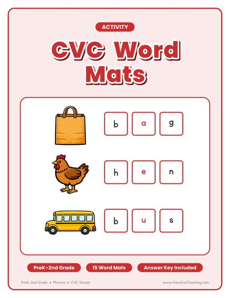 CVC Word Mats Activity