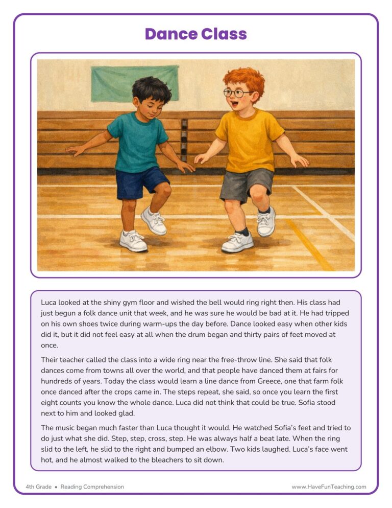 Dance Class - Reading Comprehension Worksheet
