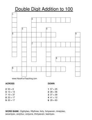 Double Digit Addition Crossword Puzzle