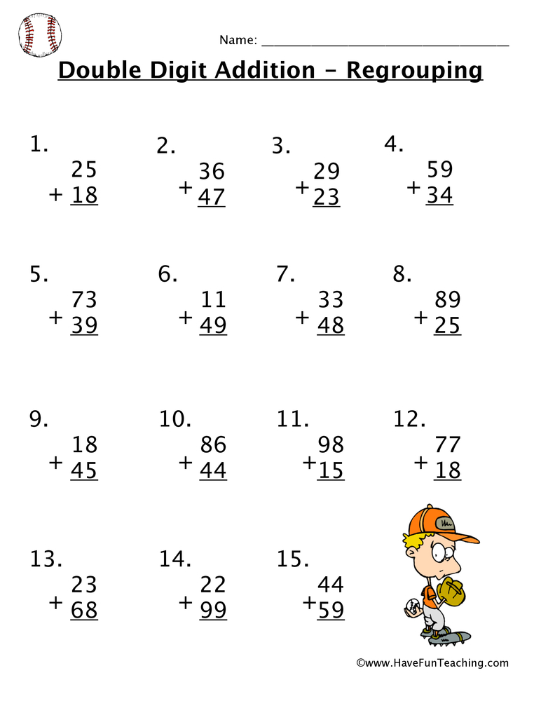 Double Digit Addition With Regrouping Worksheet | Have Fun Teaching