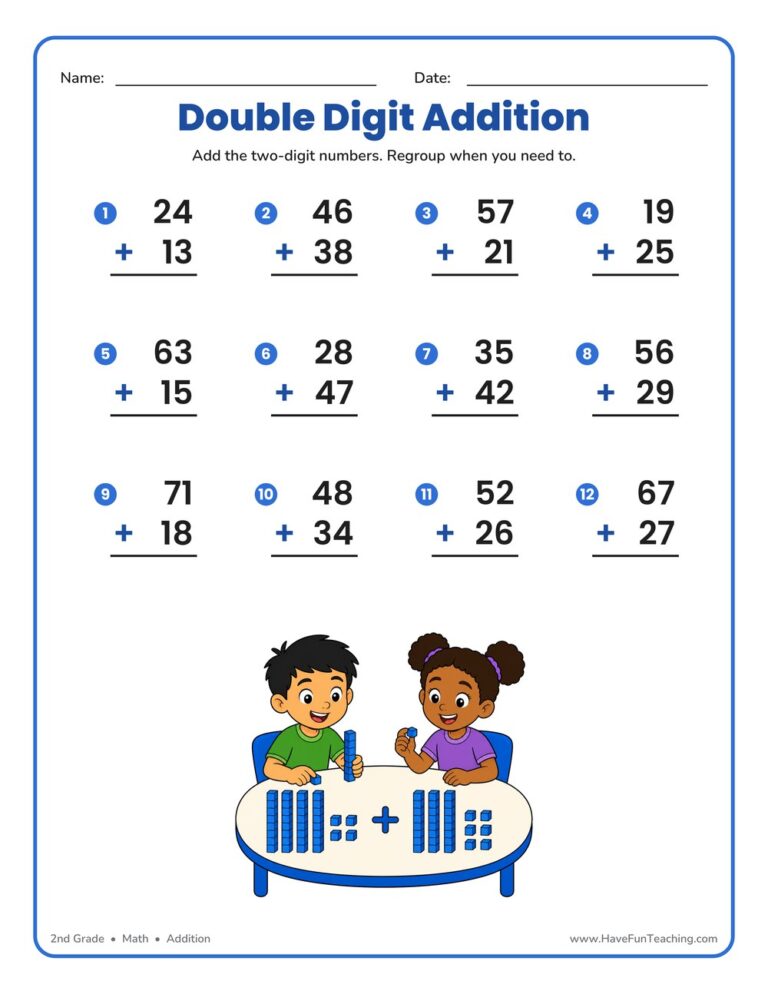 Double Digit Addition Worksheet Pack