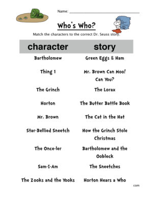 Dr. Seuss Characters Matching Worksheet