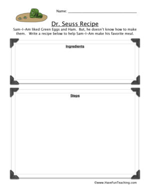 Dr. Seuss Green Eggs and Ham Recipe Worksheet