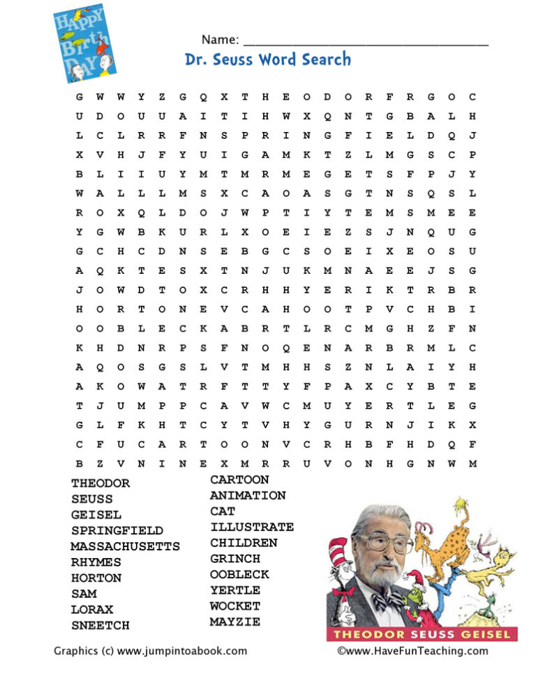 Dr. Seuss Word Search