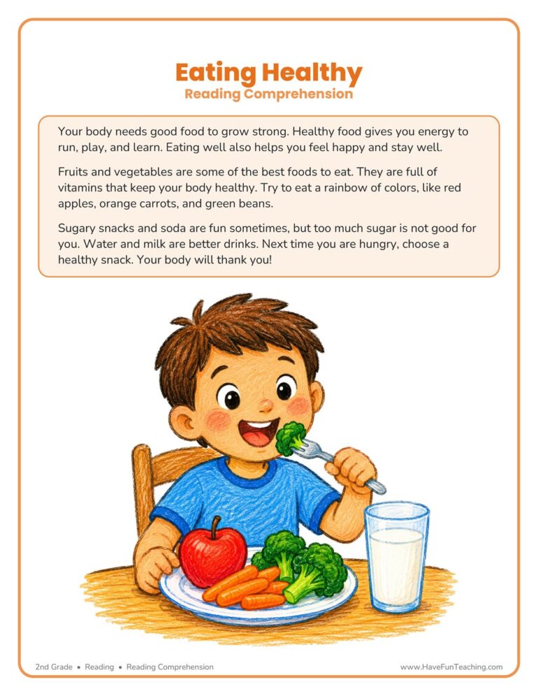 Eating Healthy - Reading Comprehension Worksheet